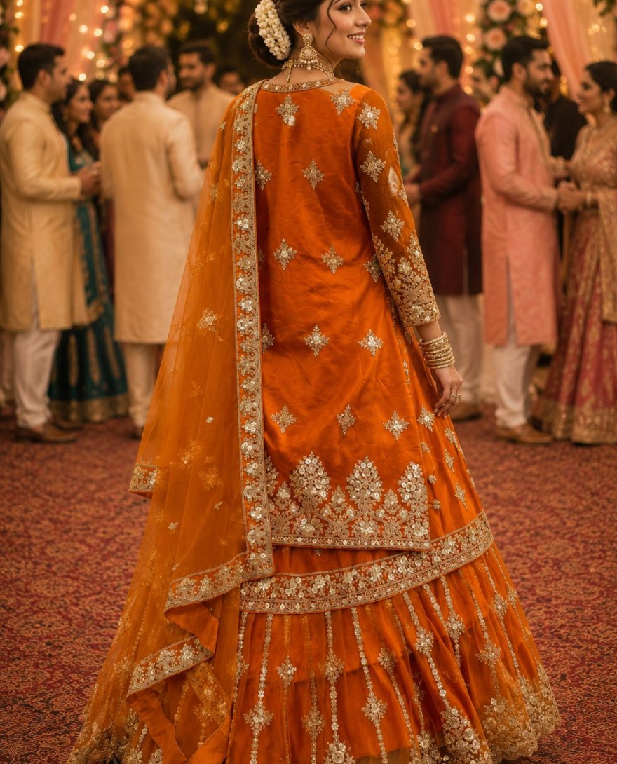 1206 - Remarkable Orange Net Readymade Lehenga Choli
